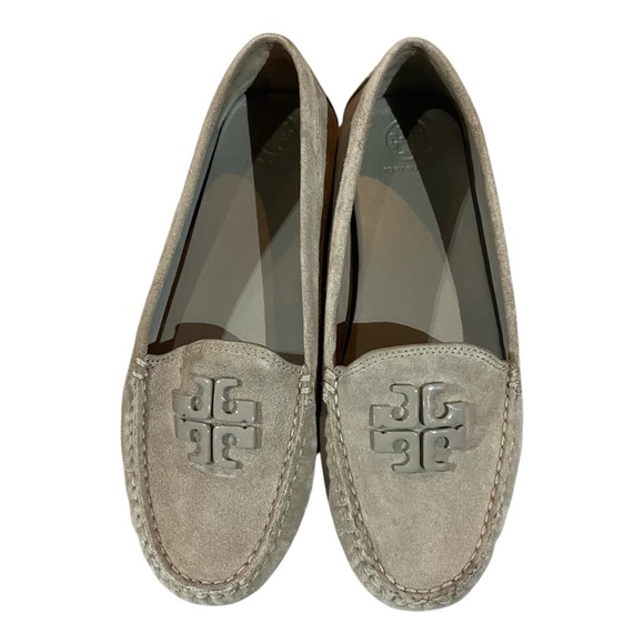 Tory Burch Lowell 2 Driver Natural Suede Loafers French GraySz 9